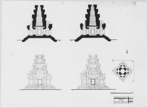 3e étage, tour nord-est, faces est et nord, coupes nord/sud et est/ouest. EFEO_CAM16574_2
