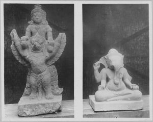 Deux rondes bosses : Yakṣa sur garuḍa et Ganesha EFEO_CAM17456
